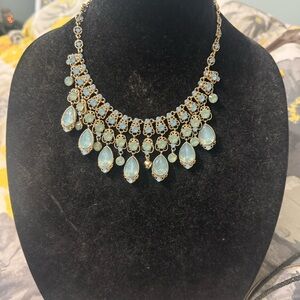 Natasha Couture Gold Tone Aqua Teardrop Bib Necklace